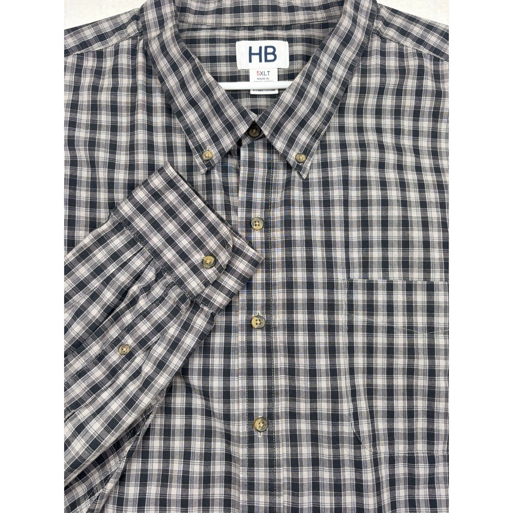 HB Plaid Button Down Shirt Mens‎ 5XLT Long Sleeve Big Tall Workwear